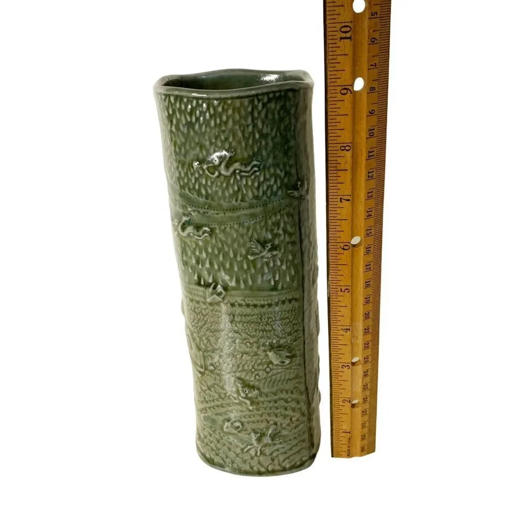 Ceramic Pottery Vase Olive Celadon signed Dennis Meiners